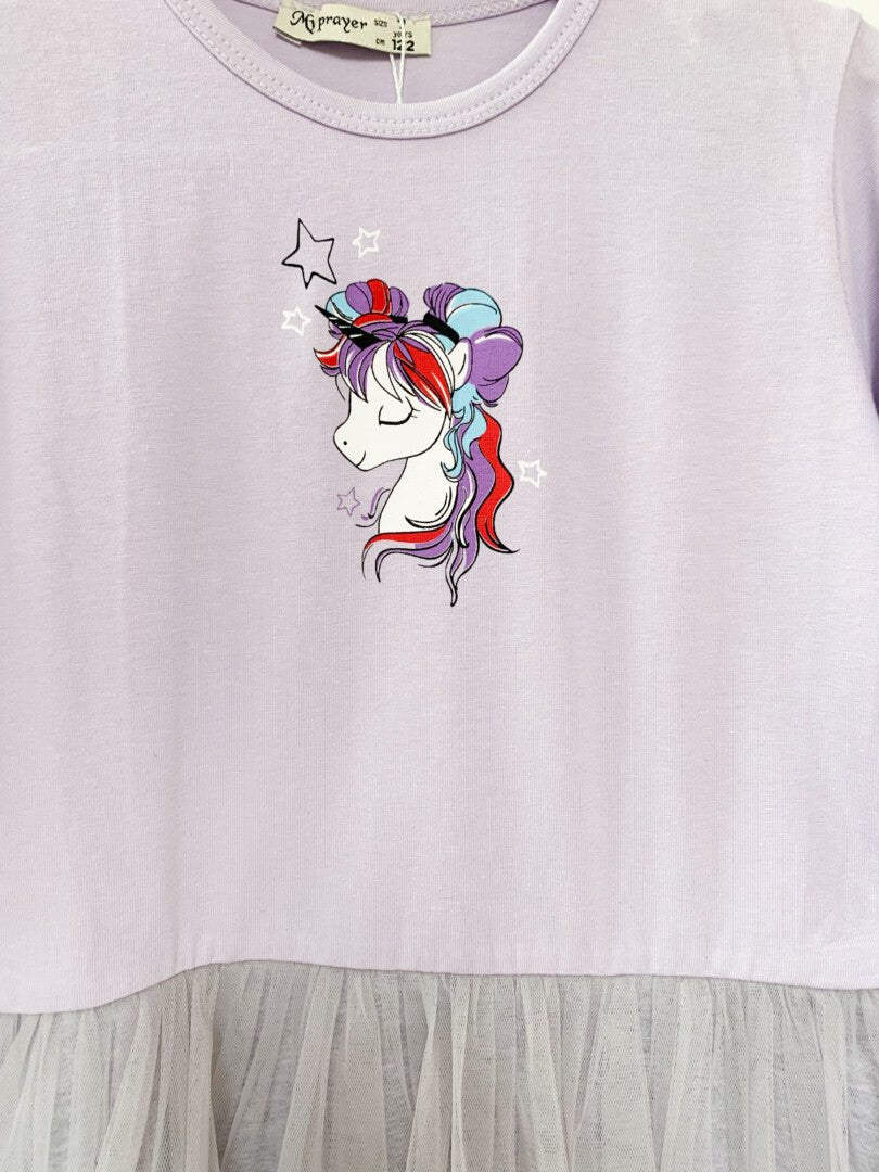 Rochie fetita lila cu unicorn - Botez bebelusi
