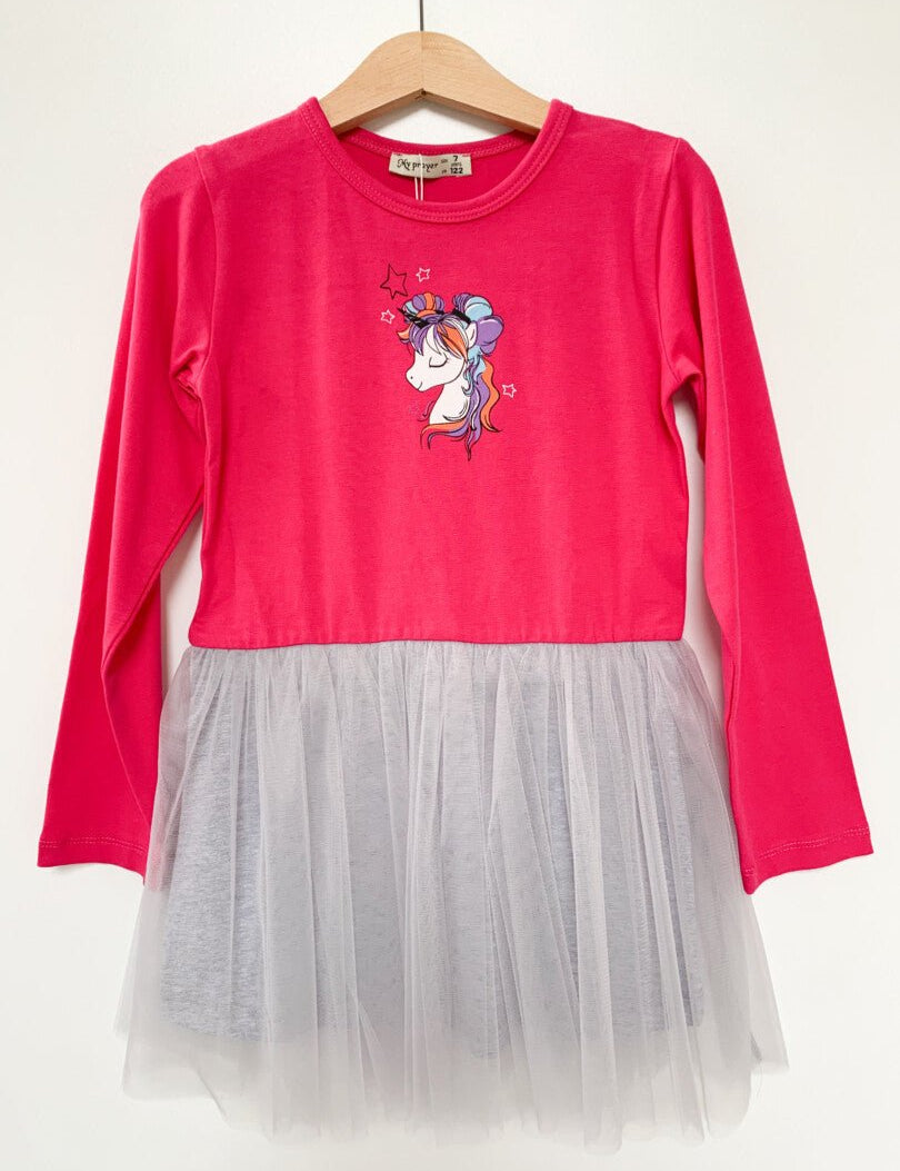 Rochie fetita roz cu unicorn - Botez bebelusi
