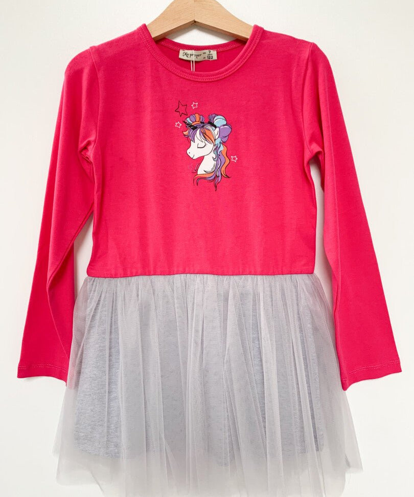 Rochie fetita roz cu unicorn - Botez bebelusi