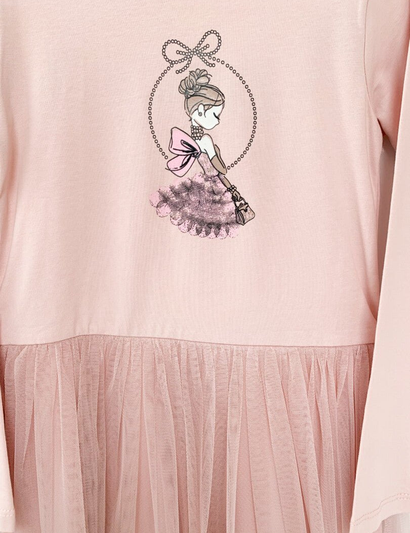 Rochie fetita roz piersica cu printesa - Botez bebelusi