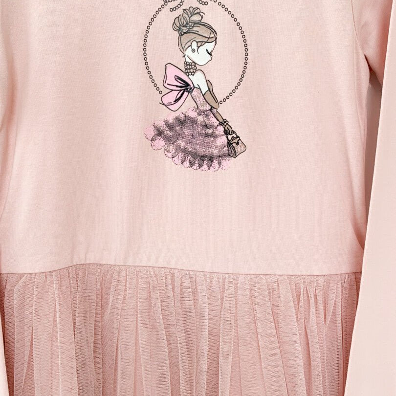 Rochie fetita roz piersica cu printesa - Botez bebelusi