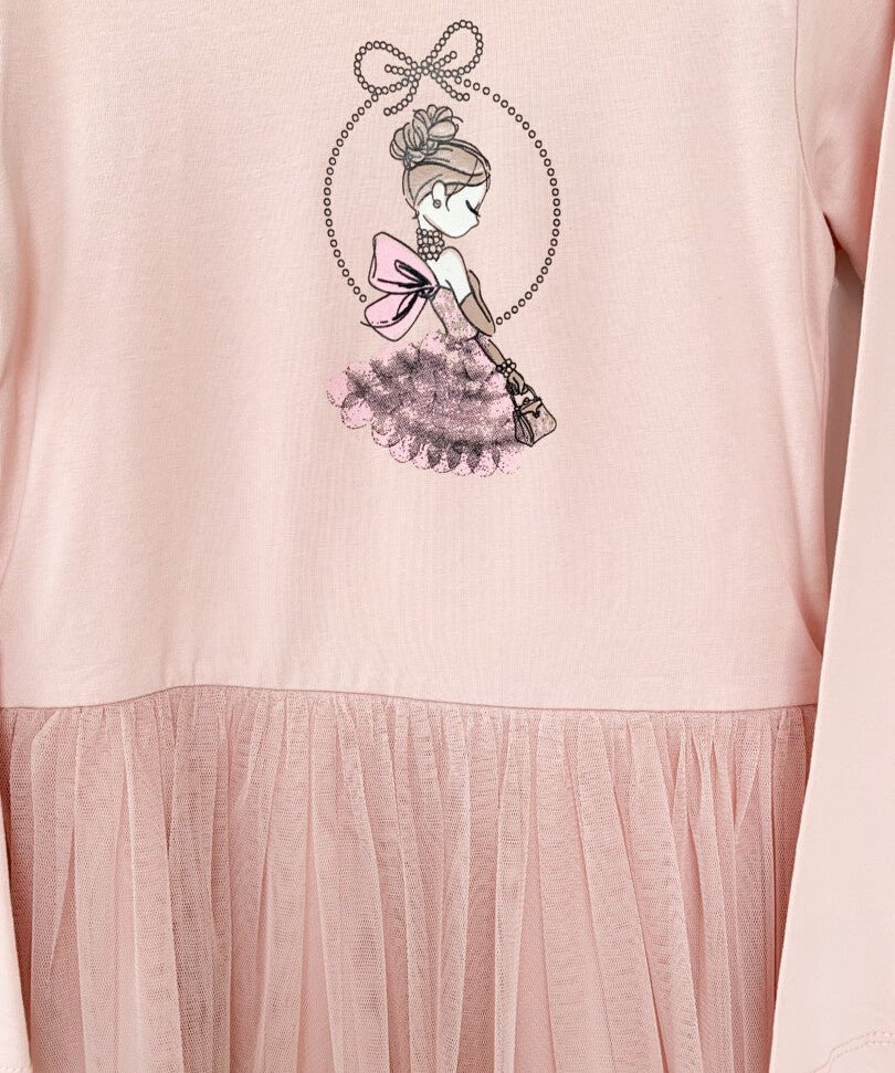 Rochie fetita roz piersica cu printesa - Botez bebelusi