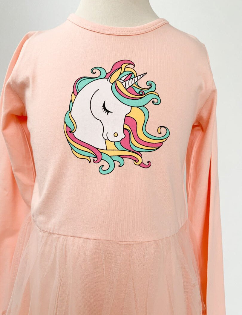 Rochie roz piersica cu unicorn - Botez bebelusi