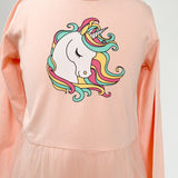 Rochie roz piersica cu unicorn - Botez bebelusi
