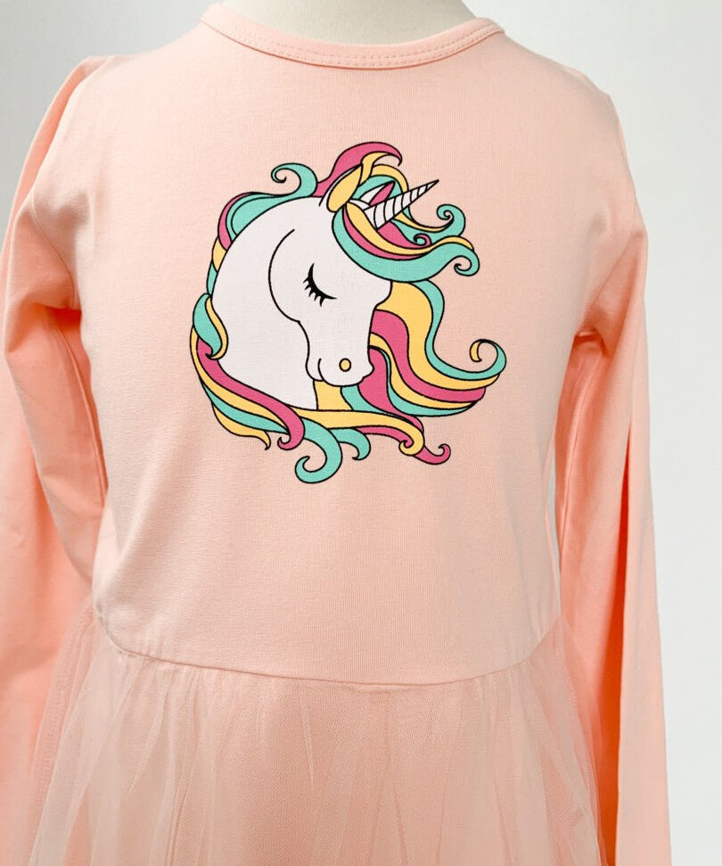 Rochie roz piersica cu unicorn - Botez bebelusi