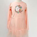 Rochie roz piersica cu unicorn - Botez bebelusi