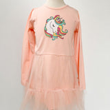 Rochie roz piersica cu unicorn - Botez bebelusi