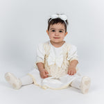 Rochita Botez Ivoire cu Dantela Fina, Turban si Bentita - Set Complet Briana - Botez bebelusi