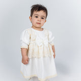 Rochita Botez Ivoire cu Dantela Fina, Turban si Bentita - Set Complet Briana - Botez bebelusi