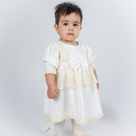 Rochita Botez Ivoire cu Dantela Fina, Turban si Bentita - Set Complet Briana - Botez bebelusi