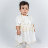 Rochita Botez Ivoire cu Dantela Fina, Turban si Bentita - Set Complet Briana - Botez bebelusi