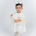 Rochita Botez Ivoire cu Dantela Fina, Turban si Bentita - Set Complet Briana - Botez bebelusi