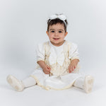 Rochita Botez Ivoire cu Dantela Fina, Turban si Bentita - Set Complet Briana - Botez bebelusi