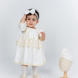 Rochita Botez Ivoire cu Dantela Fina, Turban si Bentita - Set Complet Briana - Botez bebelusi