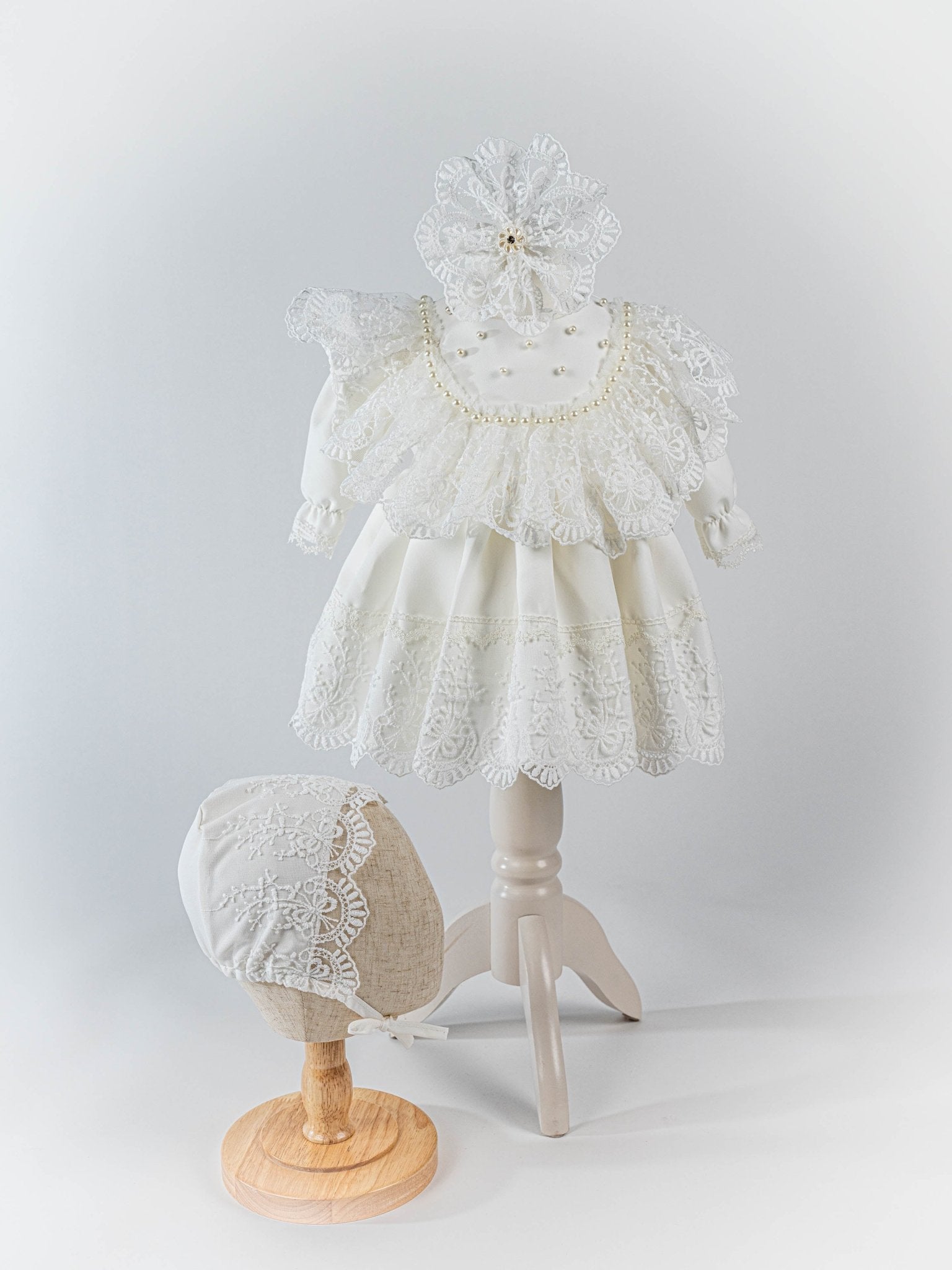 Rochita Eleganta Ivory cu Dantela si Perle - Giulia - Botez bebelusi