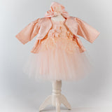 Rochita Eleganta Roz Somon cu Turban Moale si Bolero - Matilde - Botez bebelusi