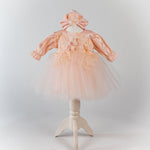 Rochita Eleganta Roz Somon cu Turban Moale si Bolero - Matilde - Botez bebelusi