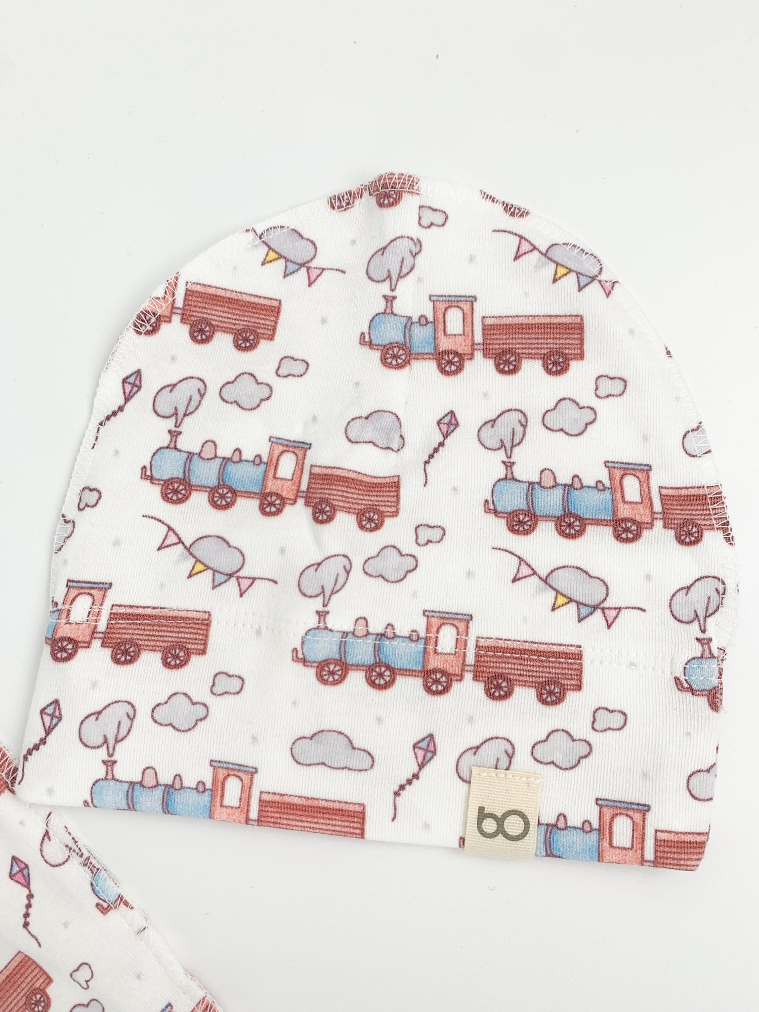 Sac de dormit bebe 2 piese - alb cu trenulet - Botez bebelusi