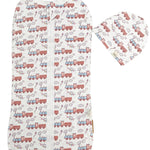 Sac de dormit bebe 2 piese - alb cu trenulet - Botez bebelusi