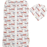 Sac de dormit bebe 2 piese - alb cu trenulet - Botez bebelusi