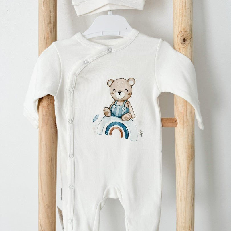 Salopeta alba cu ursulet - Botez bebelusi