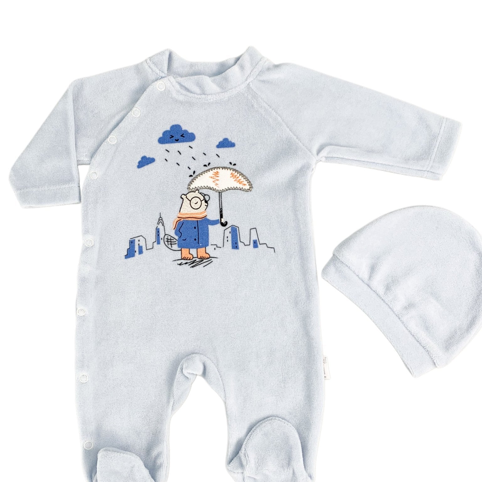 Salopeta albastra cu umbreluta si ploaie - Botez bebelusi