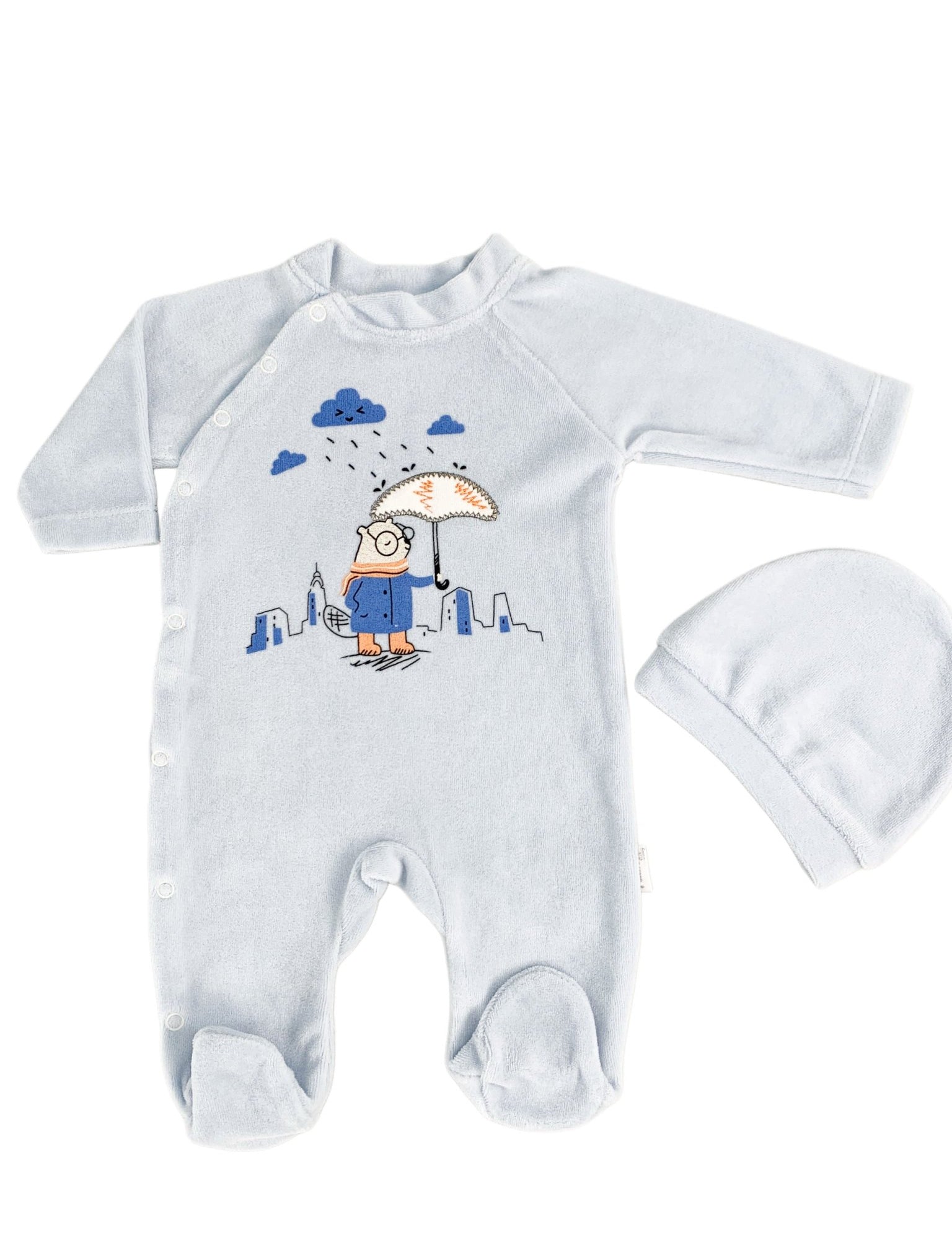 Salopeta albastra cu umbreluta si ploaie - Botez bebelusi