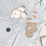 Salopeta albastra pufoasa baiat cu catelus si iepuras - Botez bebelusi