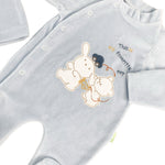 Salopeta albastra pufoasa baiat cu ursulet si iepuras - Botez bebelusi