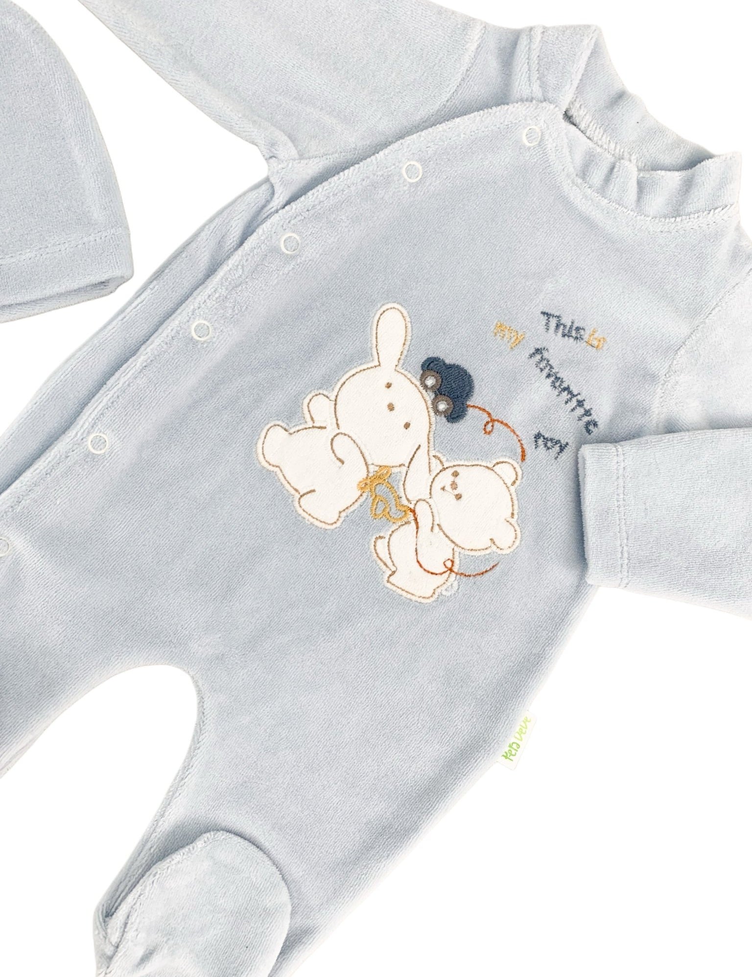 Salopeta albastra pufoasa baiat cu ursulet si iepuras - Botez bebelusi