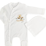 Salopeta baiat alba cu girafa si masina - Botez bebelusi