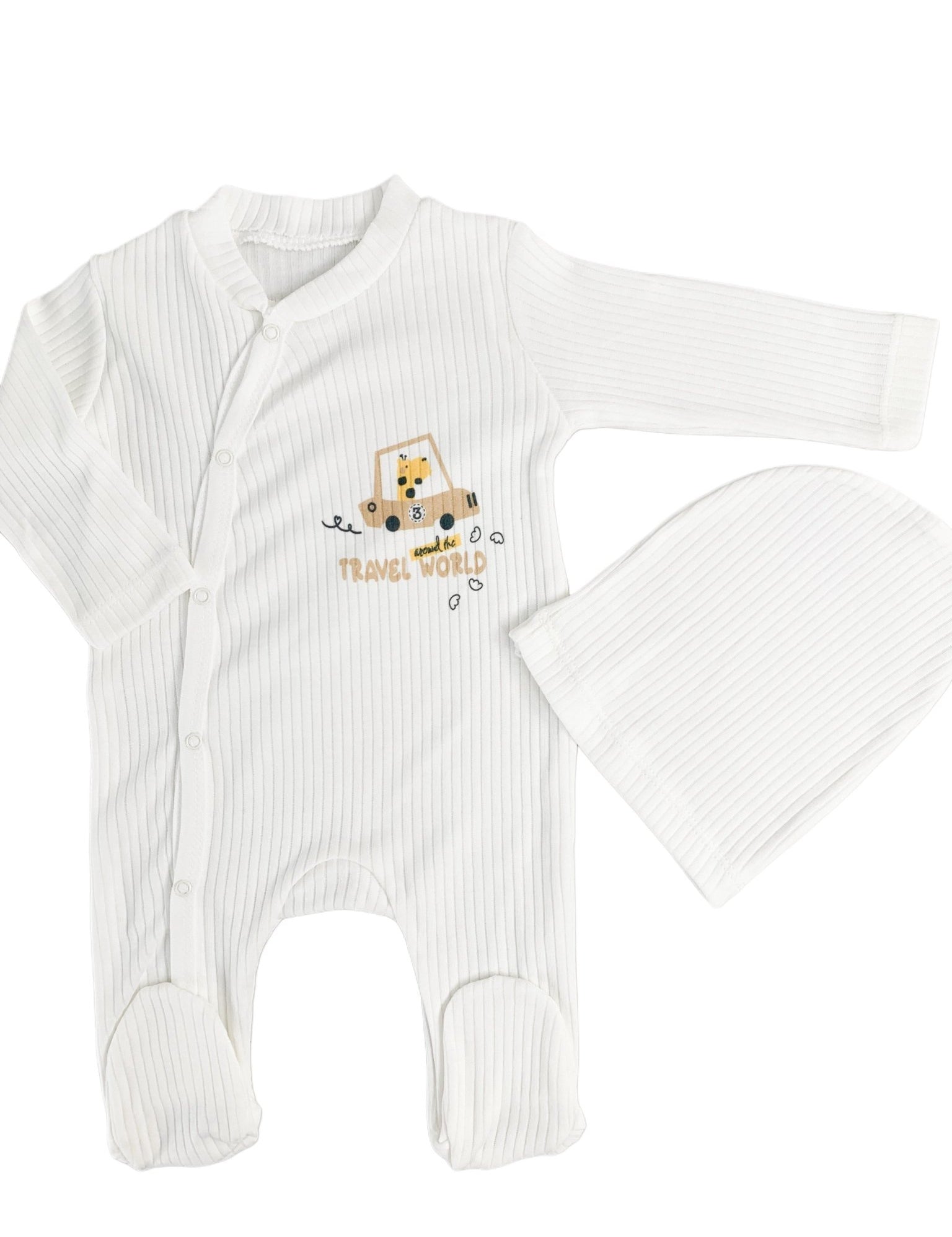 Salopeta baiat alba cu girafa si masina - Botez bebelusi