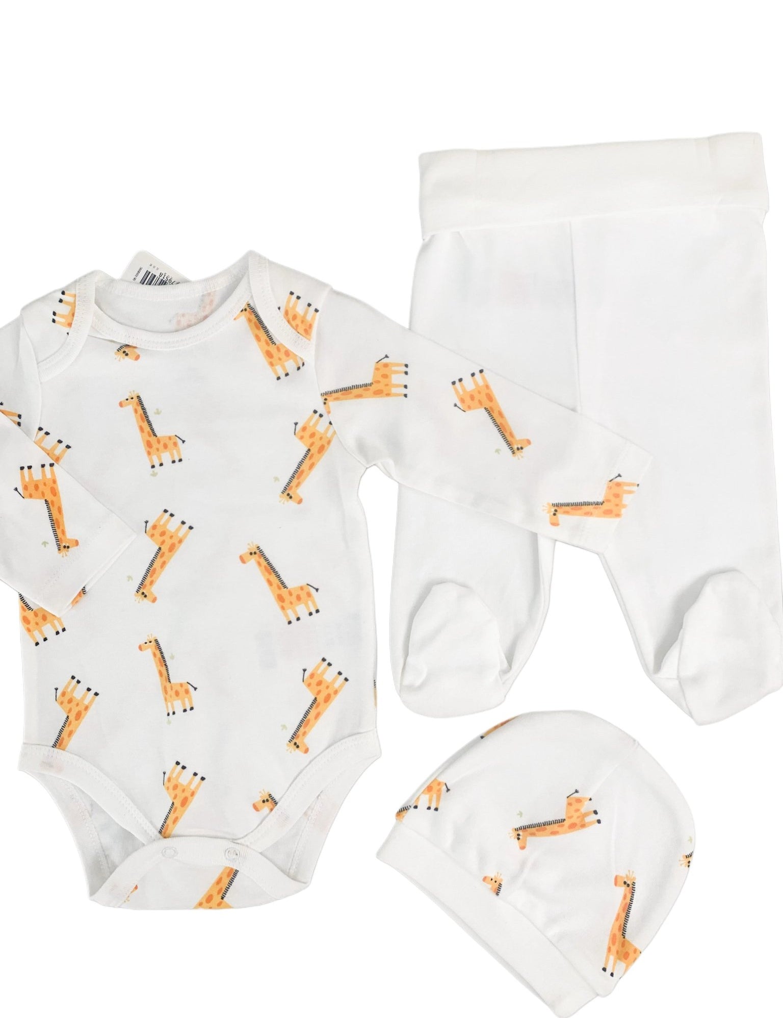 Salopeta baiat alba cu girafe - 3 piese - Botez bebelusi