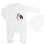 Salopeta baiat alba cu ursuleti - 2 piese - Botez bebelusi