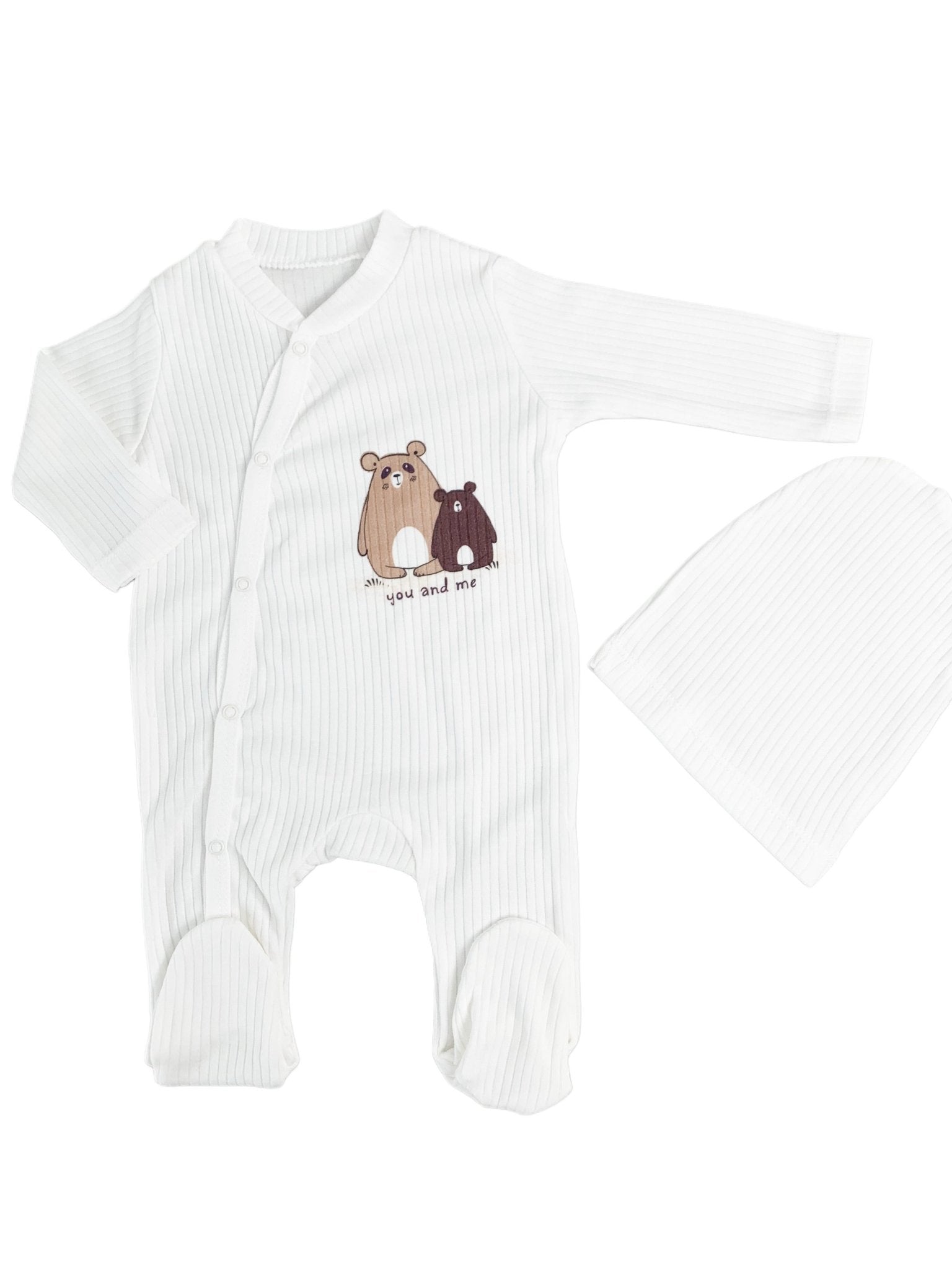 Salopeta baiat alba cu ursuleti - 2 piese - Botez bebelusi