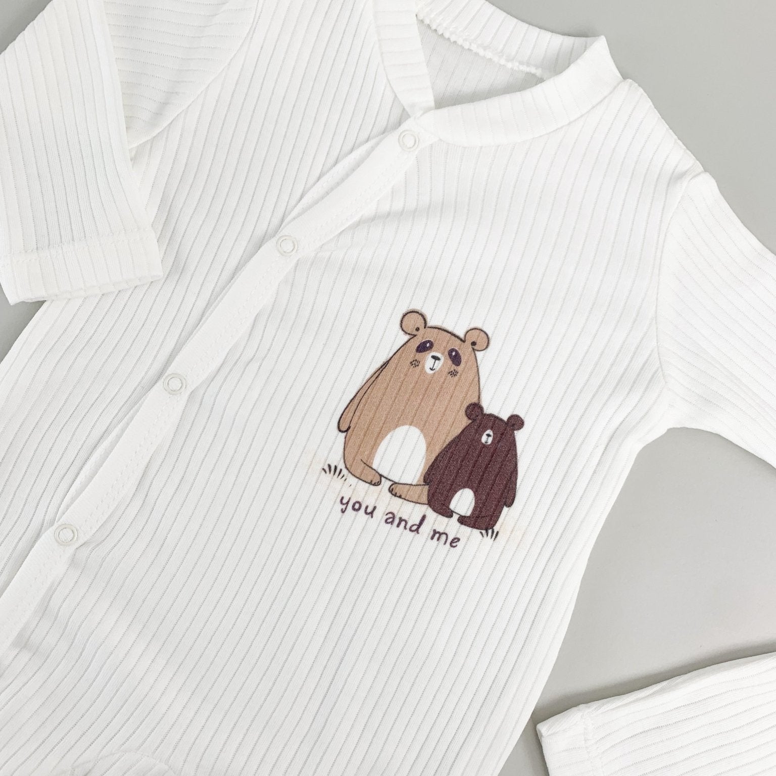 Salopeta baiat alba cu ursuleti - 2 piese - Botez bebelusi