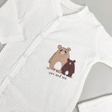 Salopeta baiat alba cu ursuleti - 2 piese - Botez bebelusi