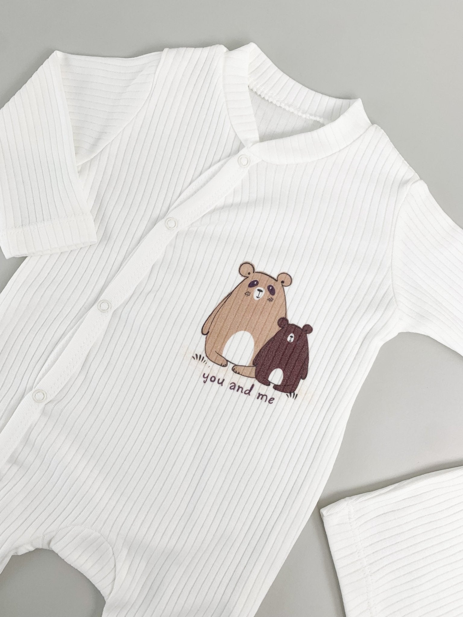 Salopeta baiat alba cu ursuleti - 2 piese - Botez bebelusi