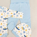 Salopeta baiat albastra cu OZN - uri - 3 piese - Botez bebelusi