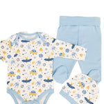 Salopeta baiat albastra cu OZN - uri - 3 piese - Botez bebelusi