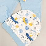 Salopeta baiat albastra cu OZN - uri - 3 piese - Botez bebelusi