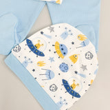 Salopeta baiat albastra cu OZN - uri - 3 piese - Botez bebelusi