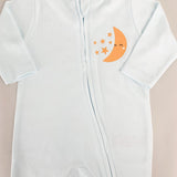 Salopeta baiat albastra cu stelute si luna - 2 piese - Botez bebelusi