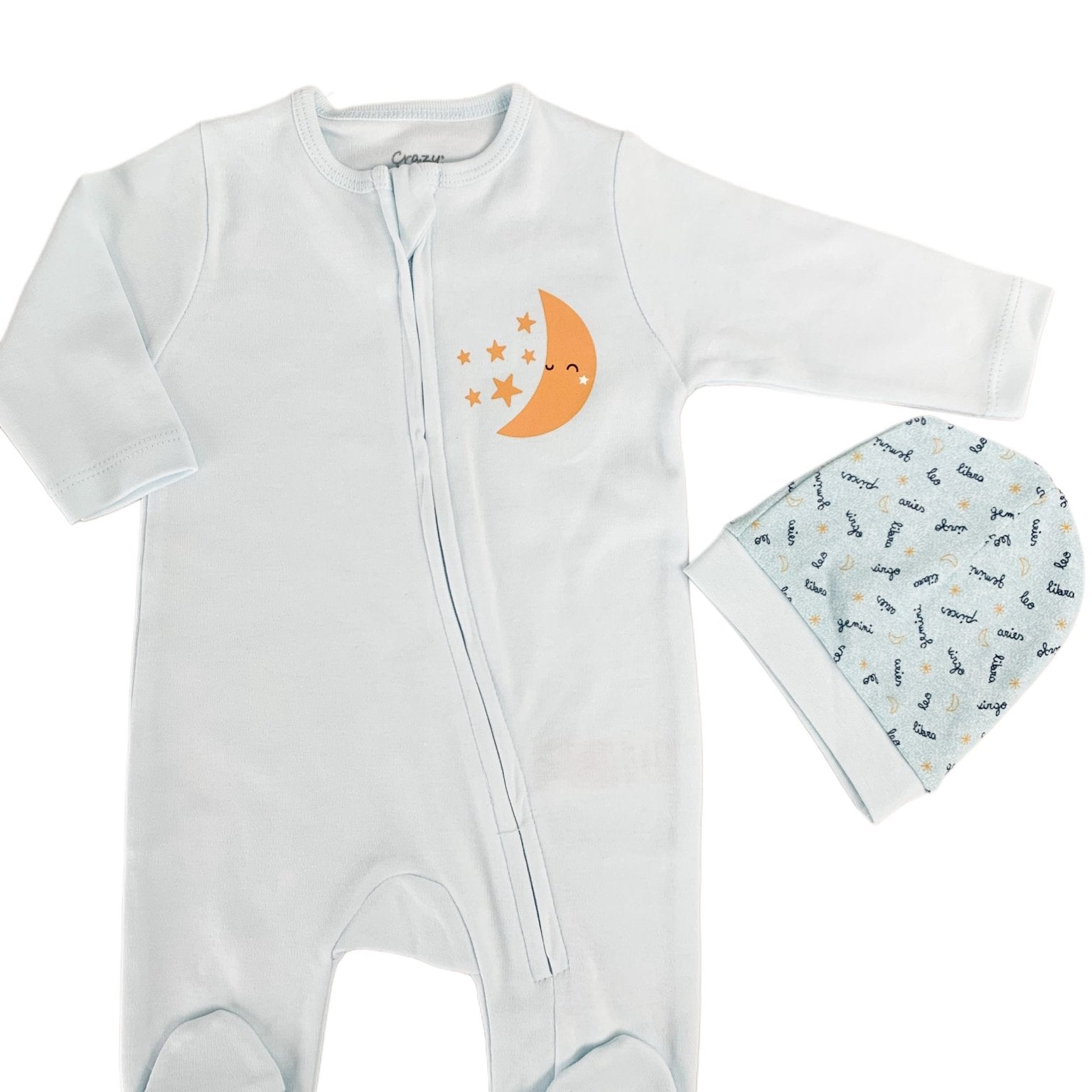 Salopeta baiat albastra cu stelute si luna - 2 piese - Botez bebelusi