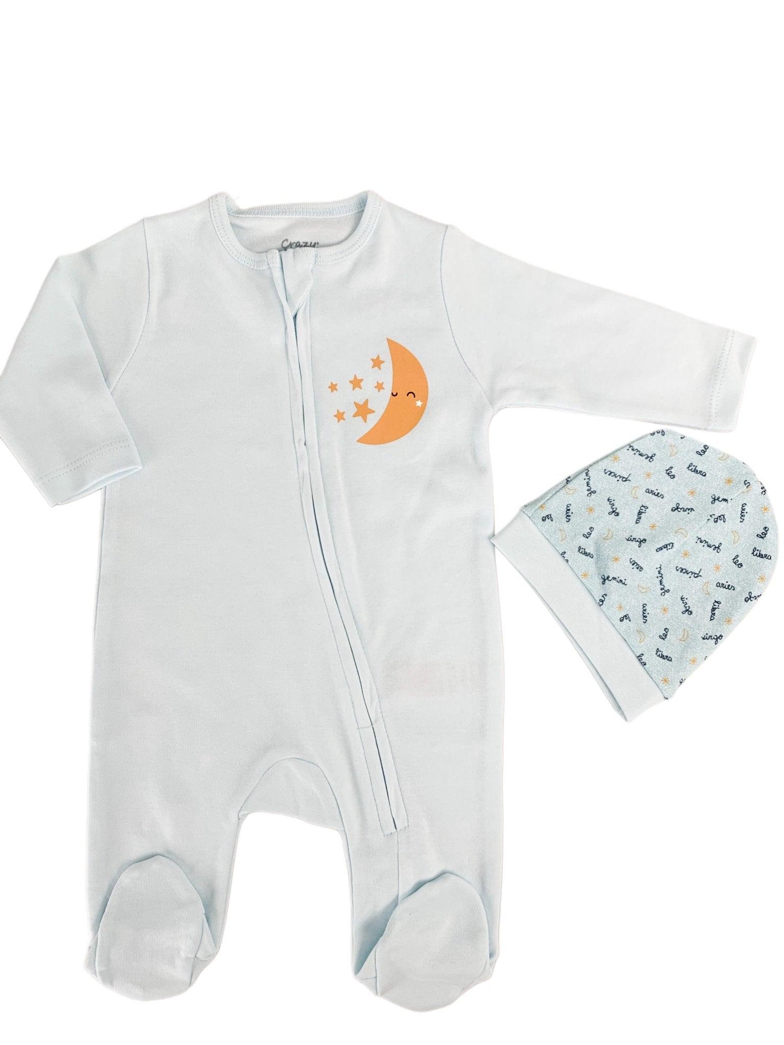 Salopeta baiat albastra cu stelute si luna - 2 piese - Botez bebelusi