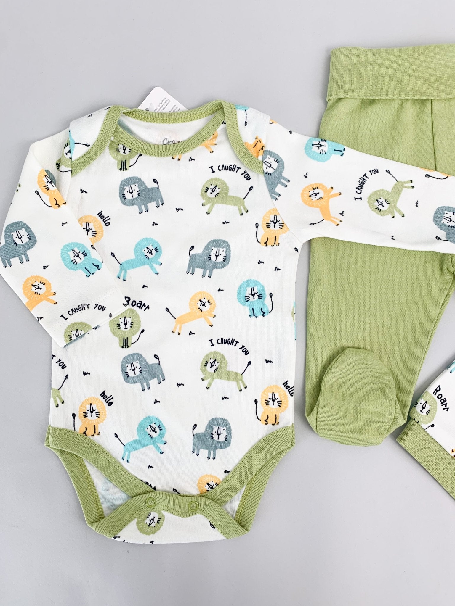 Salopeta baiat verde cu animalute - 3 piese - Botez bebelusi