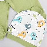 Salopeta baiat verde cu animalute - 3 piese - Botez bebelusi