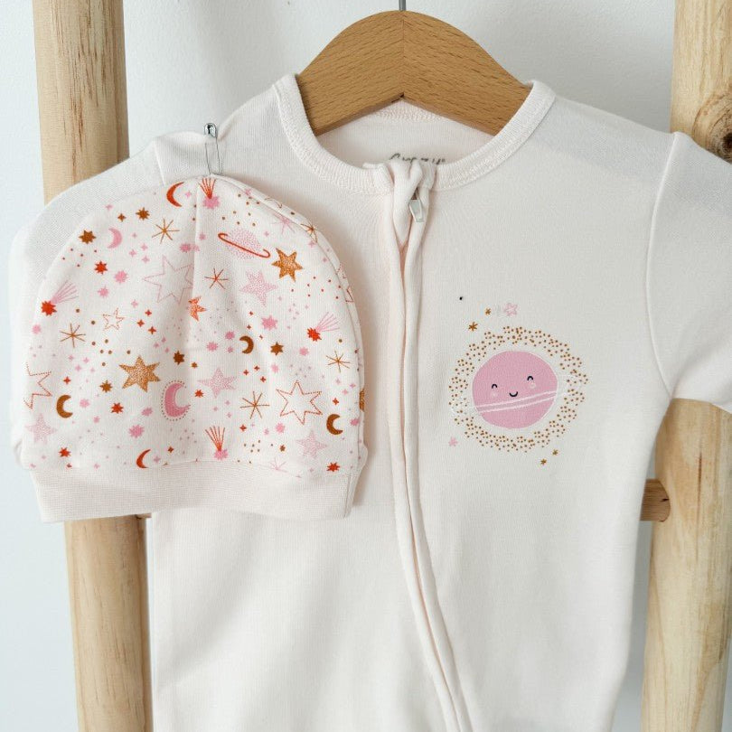 Salopeta bumbac alba cu stelute - Botez bebelusi