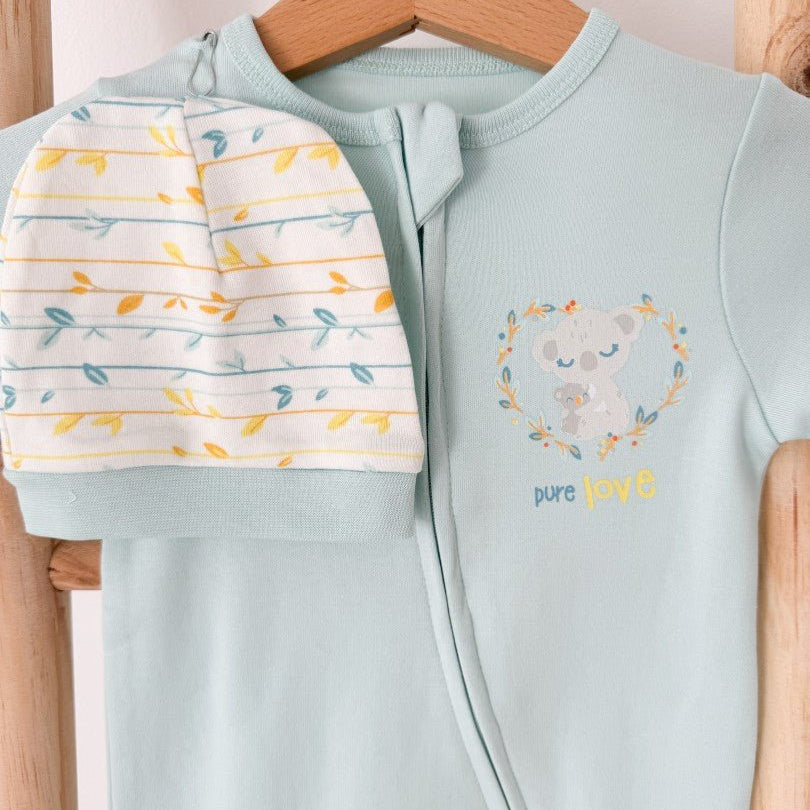 Salopeta bumbac albastru deschis cu ursuleti - Botez bebelusi