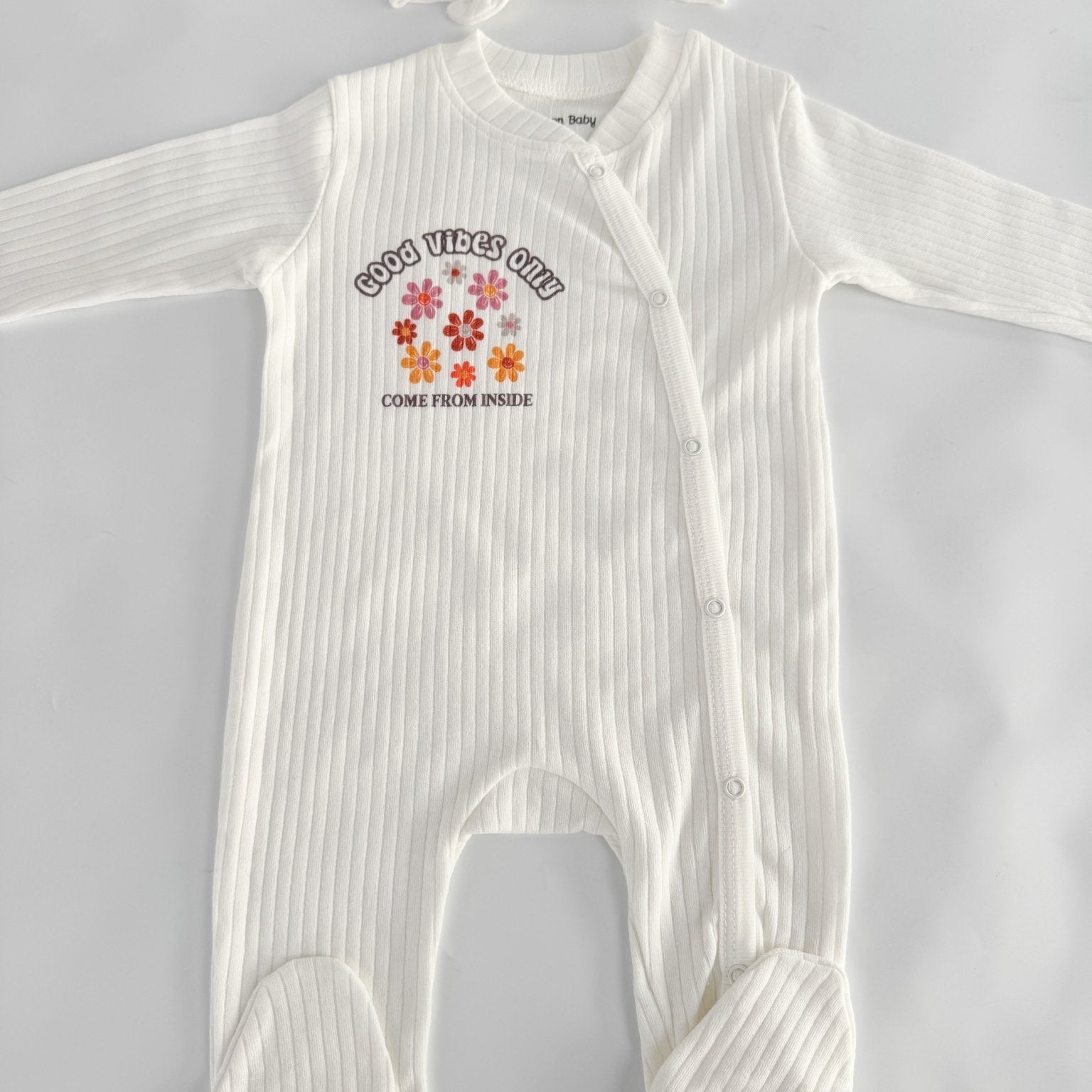 Salopeta fetita alba - logo Good Vibes - Botez bebelusi